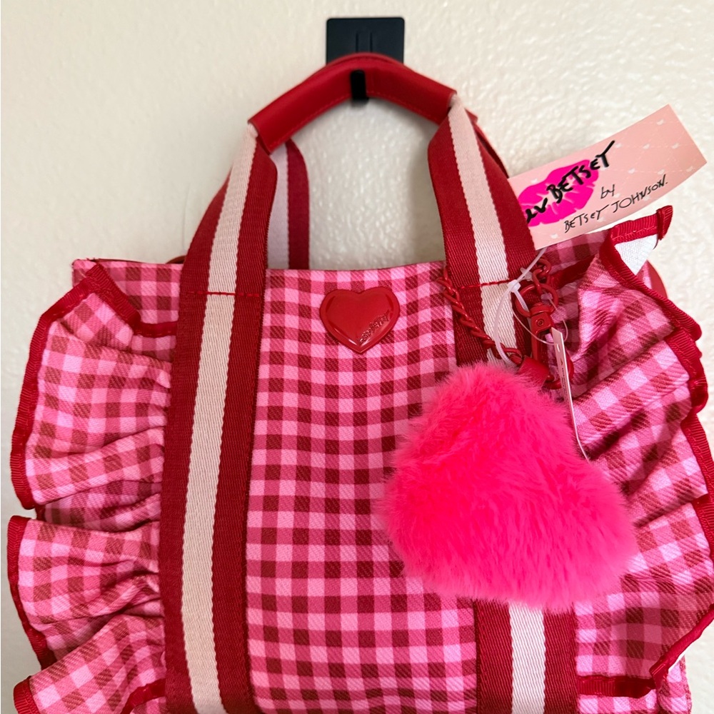 Betsey Johnson Pink and Red Checkered Tote Bag